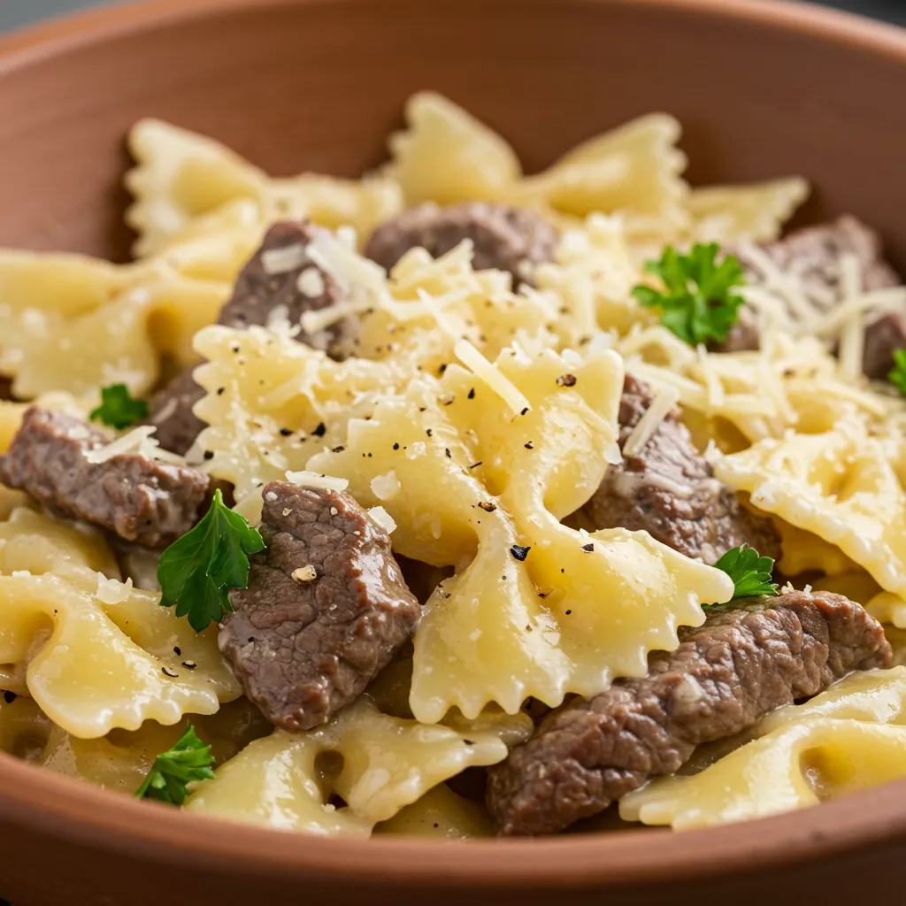 Creamy Parmesan Garlic Beef Bowtie Pasta - tertiary view